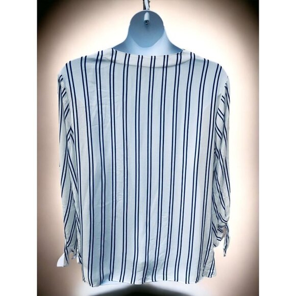 MICHAEL MICHAEL KORS BLUE WHITE STRIPED VNECK LIGHTWEIGHT NAUTICAL TUNIC TOP 2X - Picture 6 of 10